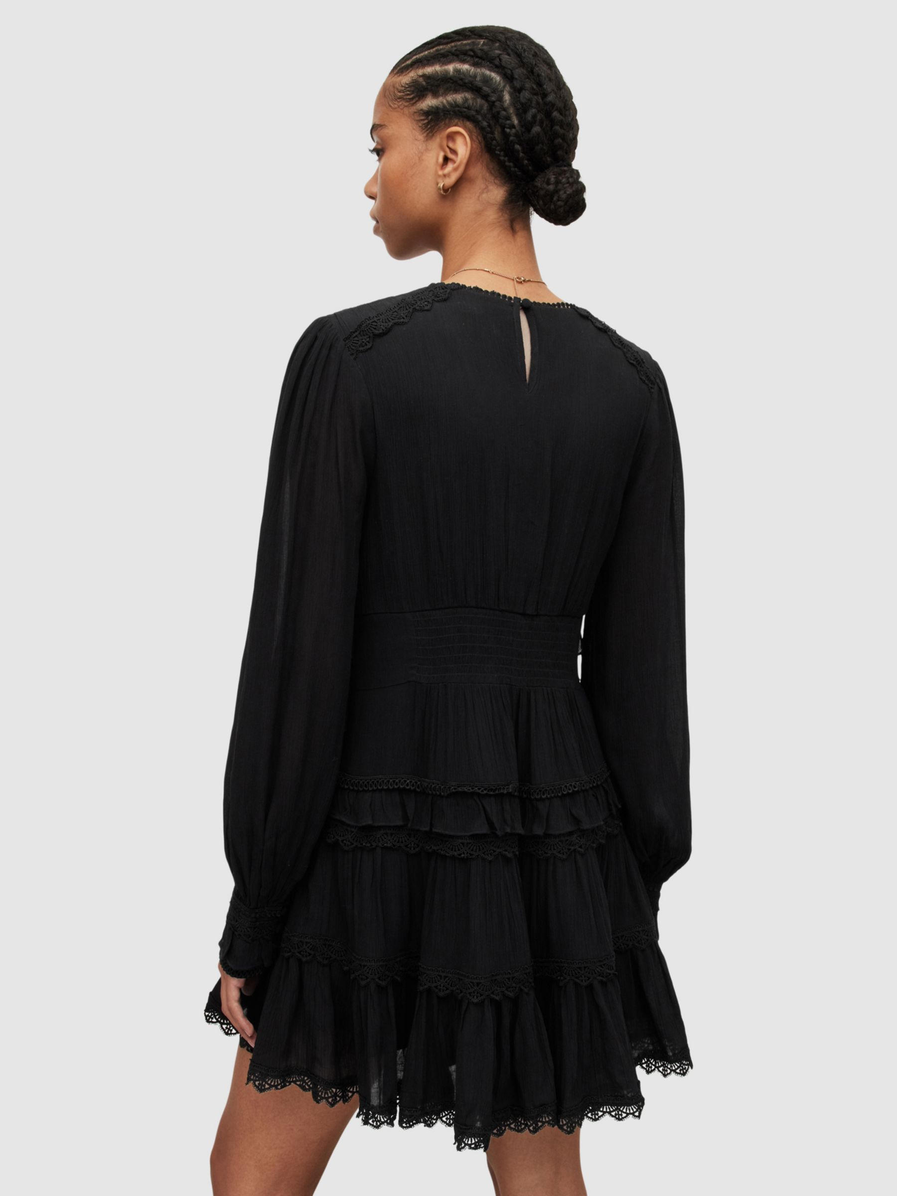 AllSaints Zora Frill Trim Mini Dress, Black at John Lewis & Partners