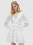 AllSaints Zora Lace Trim Tiered Mini Dress, Chalk White