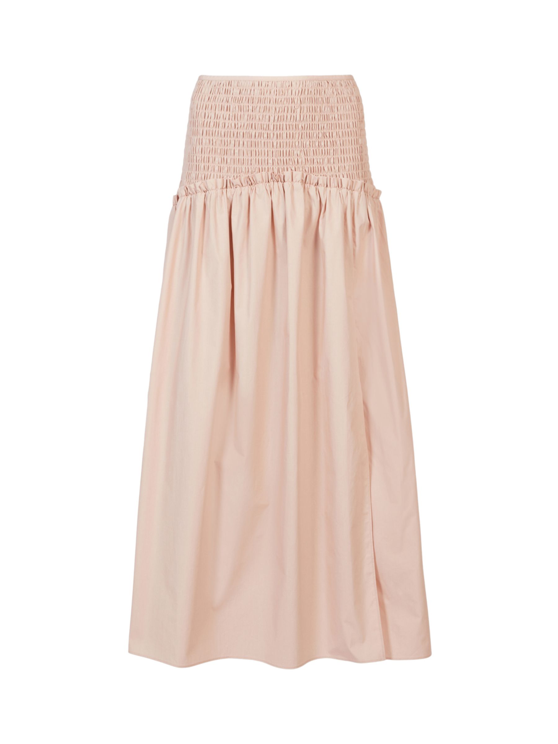 AllSaints Alex Shirred Organic Cotton Skirt, Soft Pink at John Lewis ...