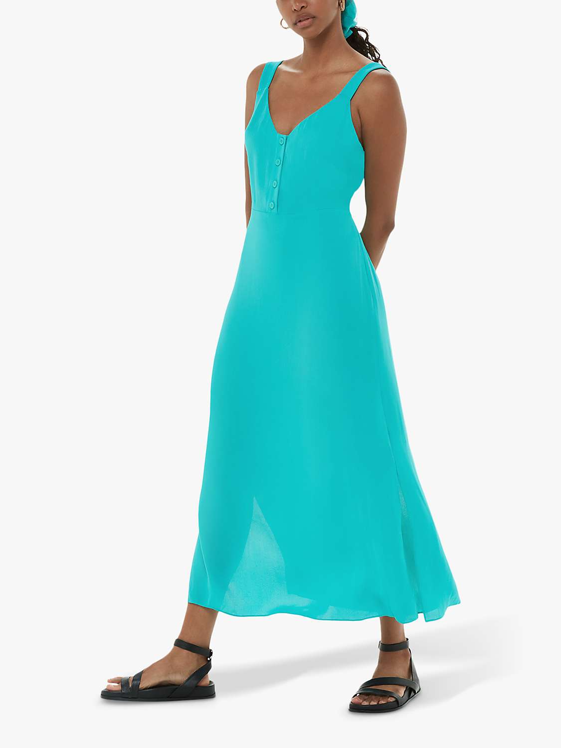 Whistles Andie Button Midi Dress, Turquoise at John Lewis & Partners