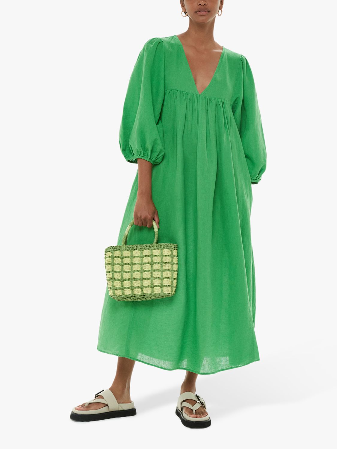 Whistles Gloria Linen Blend Midi Dress, Green, 16