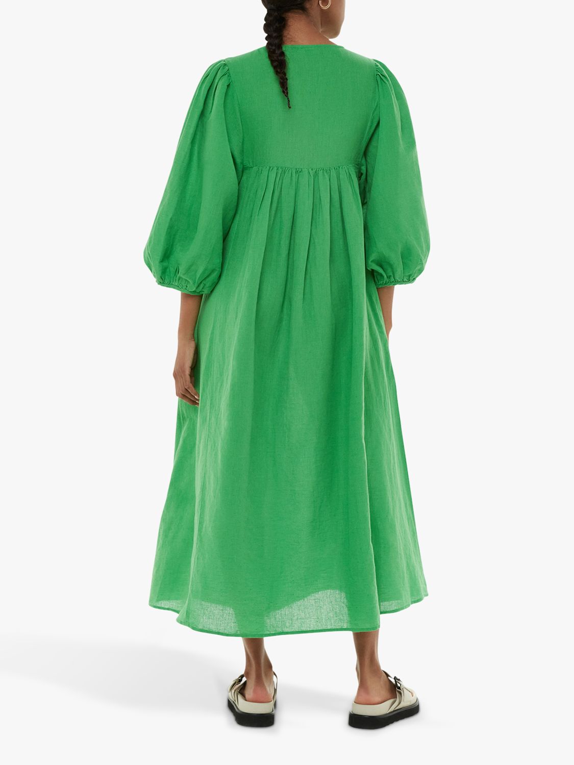 Whistles Gloria Linen Blend Midi Dress, Green, 16