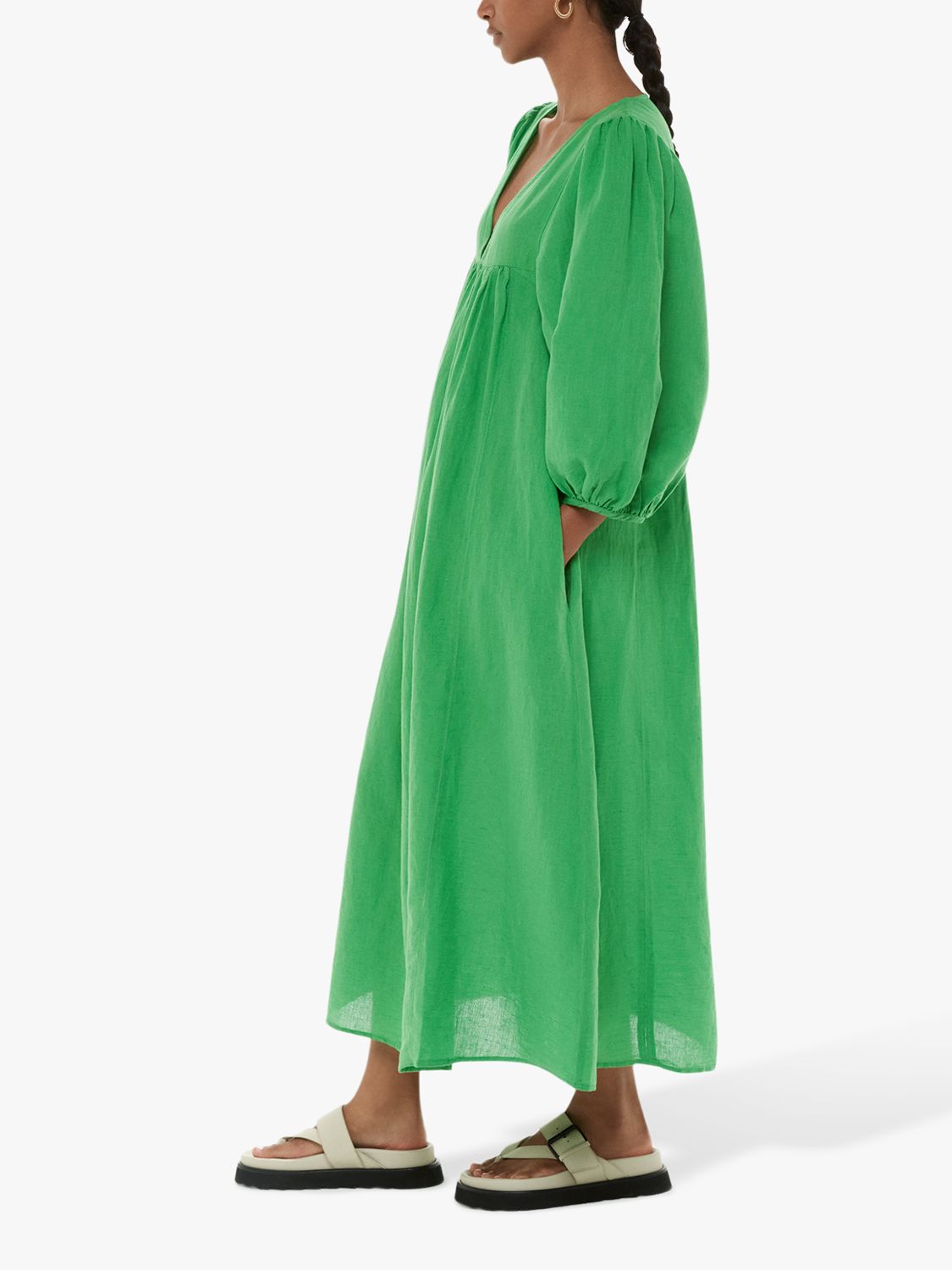 Whistles Gloria Linen Blend Midi Dress, Green, 16