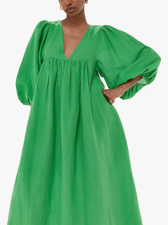 Whistles Gloria Linen Blend Midi Dress, Green at John Lewis & Partners