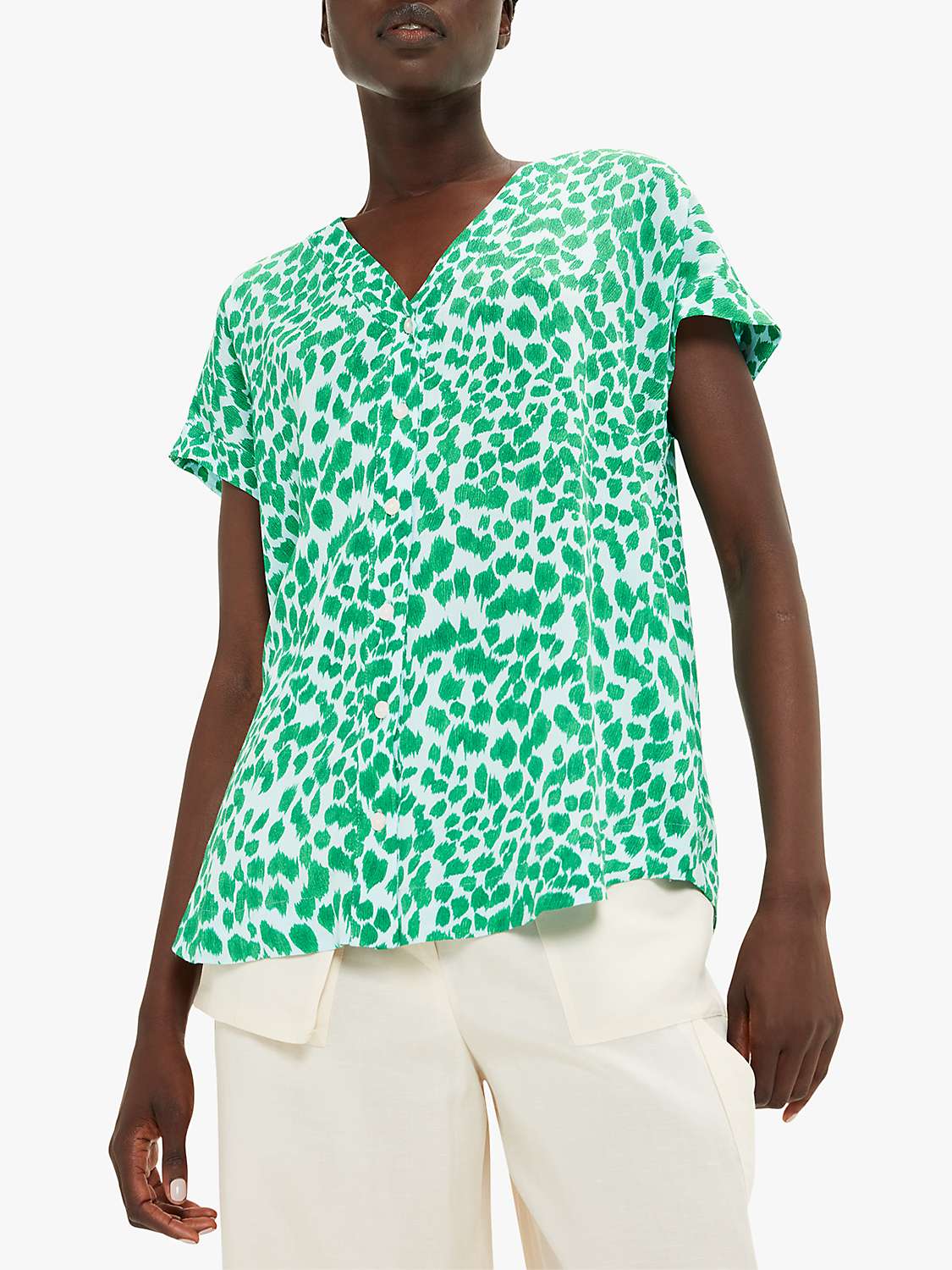 Buy Whistles Smooth Leopard Print Blouse, Green/Multi Online at johnlewis.com