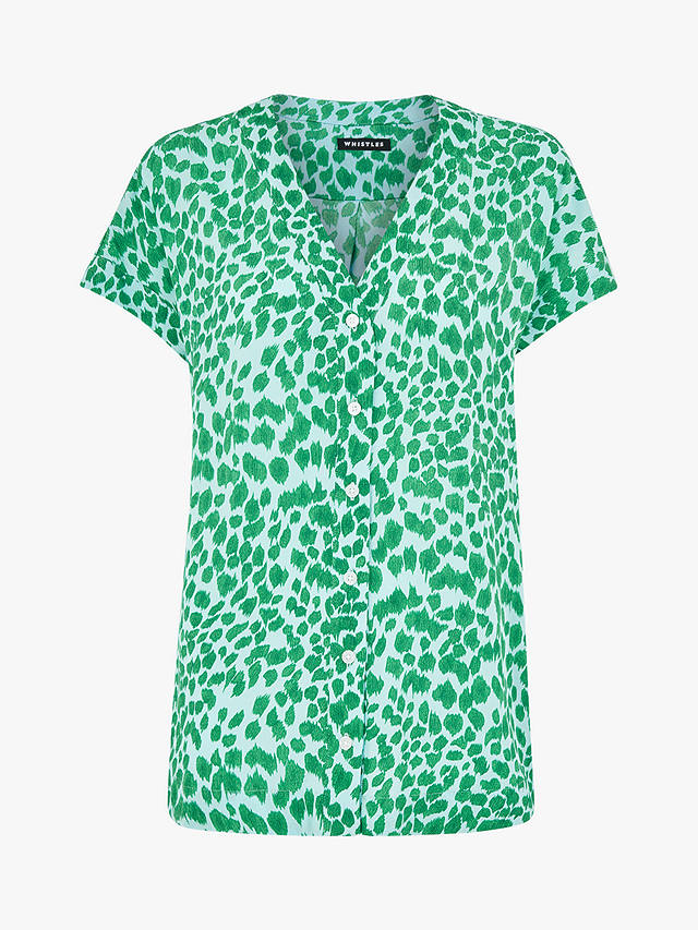 Whistles Smooth Leopard Print Blouse, Green/Multi