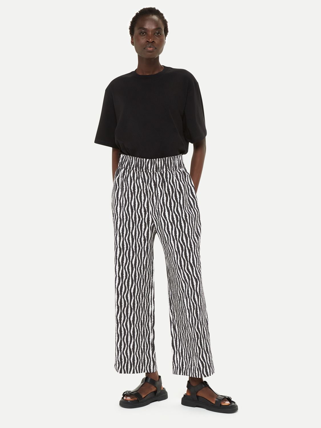 Whistles Petite Optical Rope Print Cropped Trousers, Black/White at ...