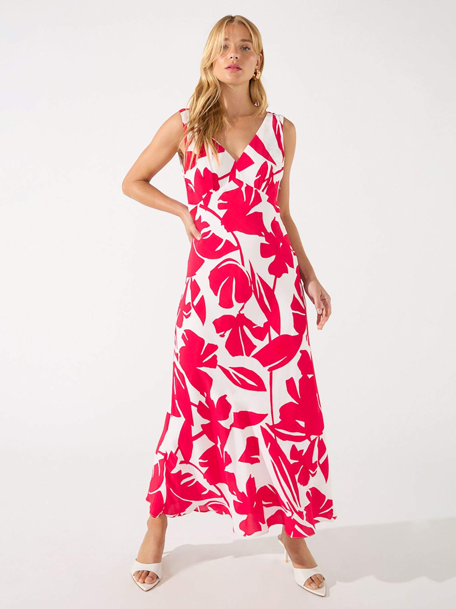 Buy Ro&Zo Floral Bias Cut Midi Dress, Red Online at johnlewis.com