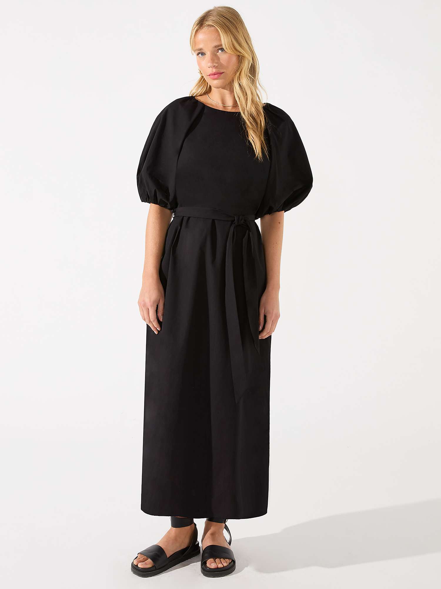 Buy Ro&Zo Petite Plain Puff Sleeve Midi Dress, Black Online at johnlewis.com