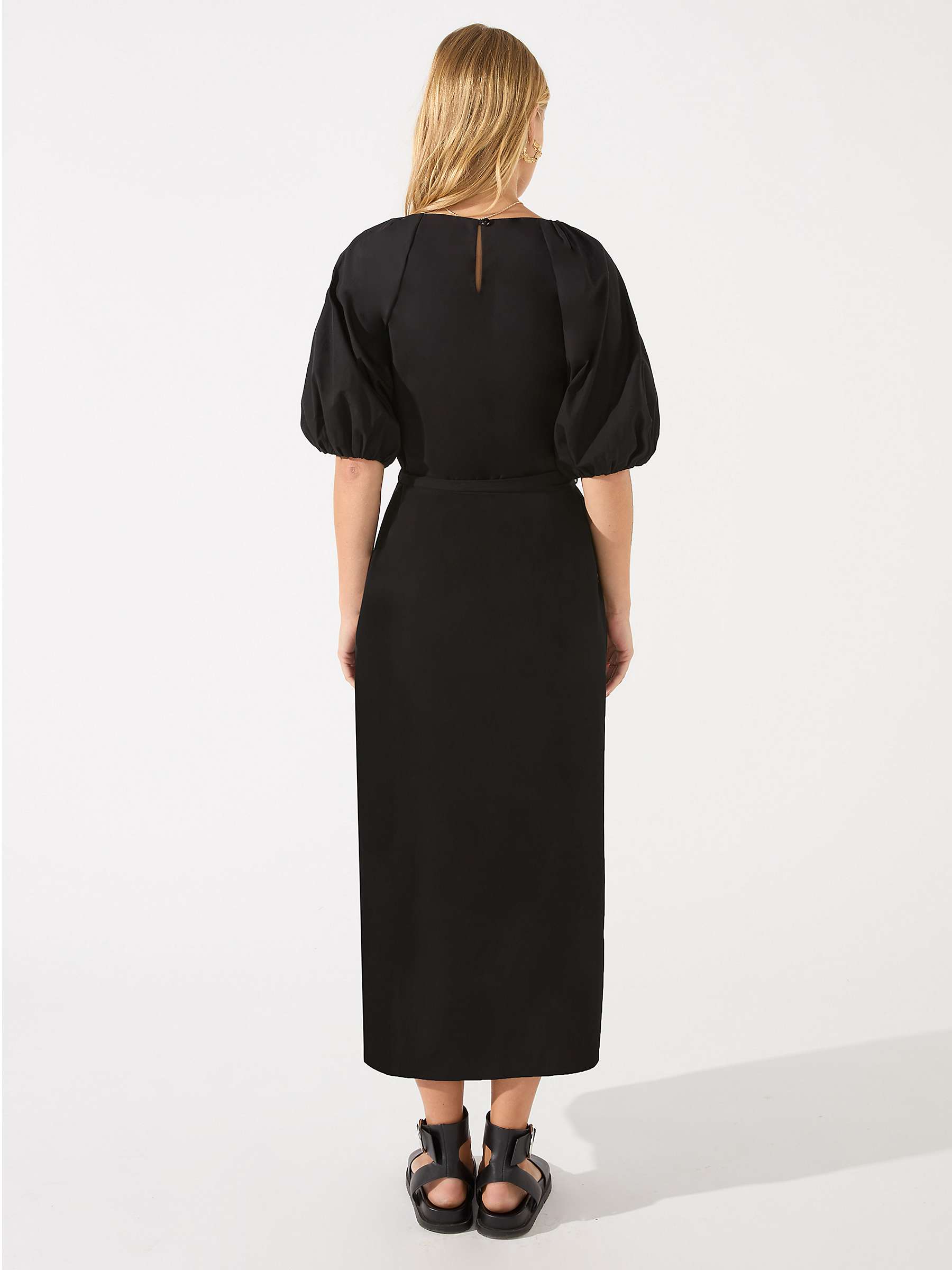 Buy Ro&Zo Petite Plain Puff Sleeve Midi Dress, Black Online at johnlewis.com
