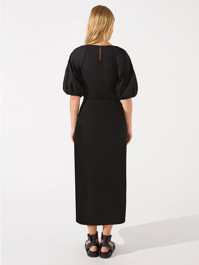 Ro&Zo Petite Plain Puff Sleeve Midi Dress, Black