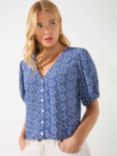 Ro&Zo Ditsy Print Button Front Top, Blue