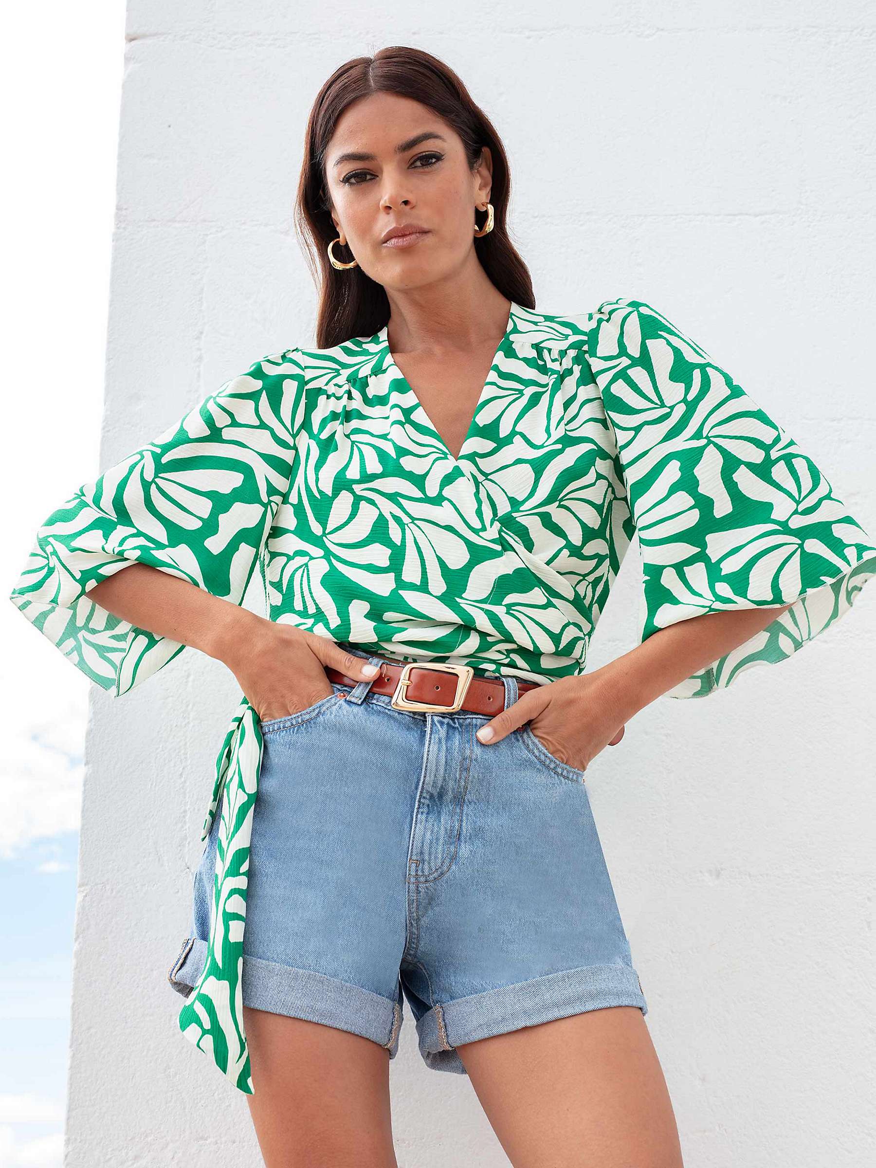 Buy Ro&Zo Graphic Print Wrap Top, Green/White Online at johnlewis.com