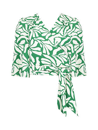 Ro&Zo Graphic Print Wrap Top, Green/White