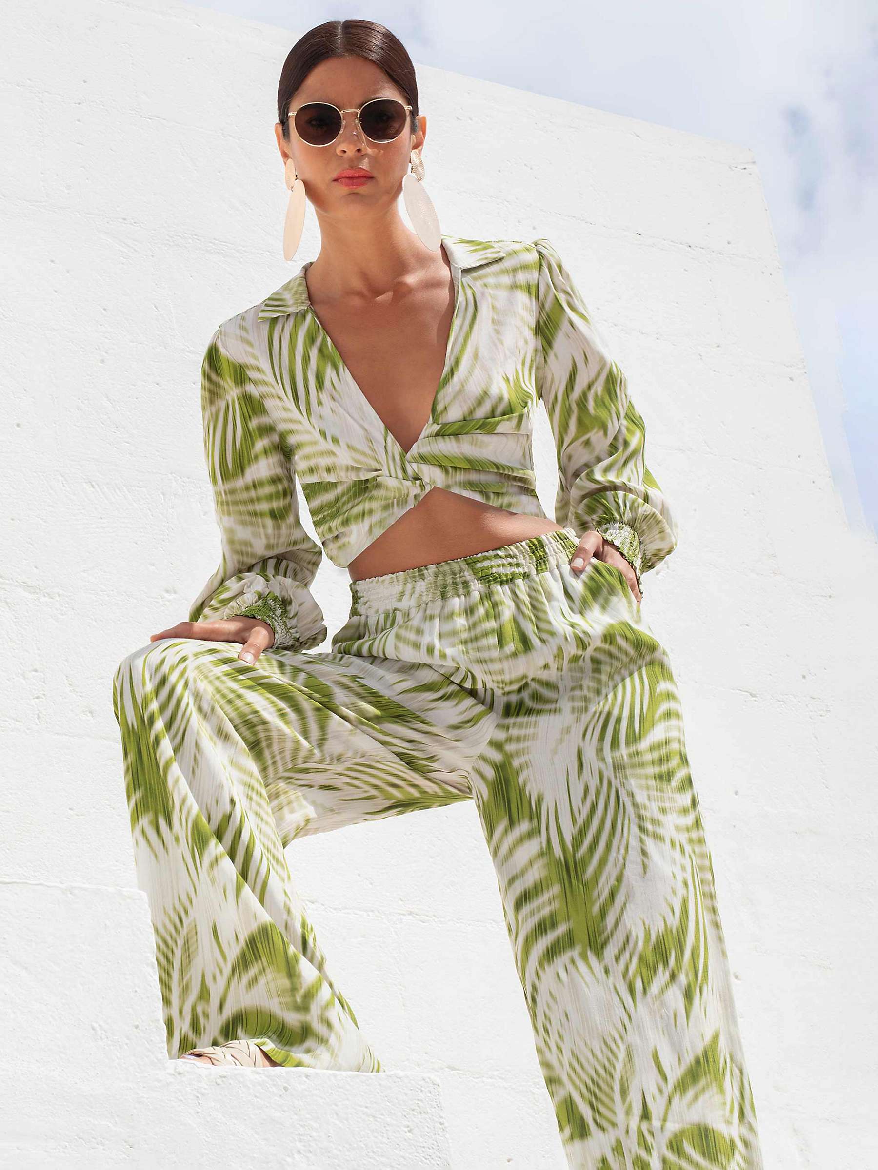 Buy Ro&Zo Palm Print Twist Front Top, Green Online at johnlewis.com