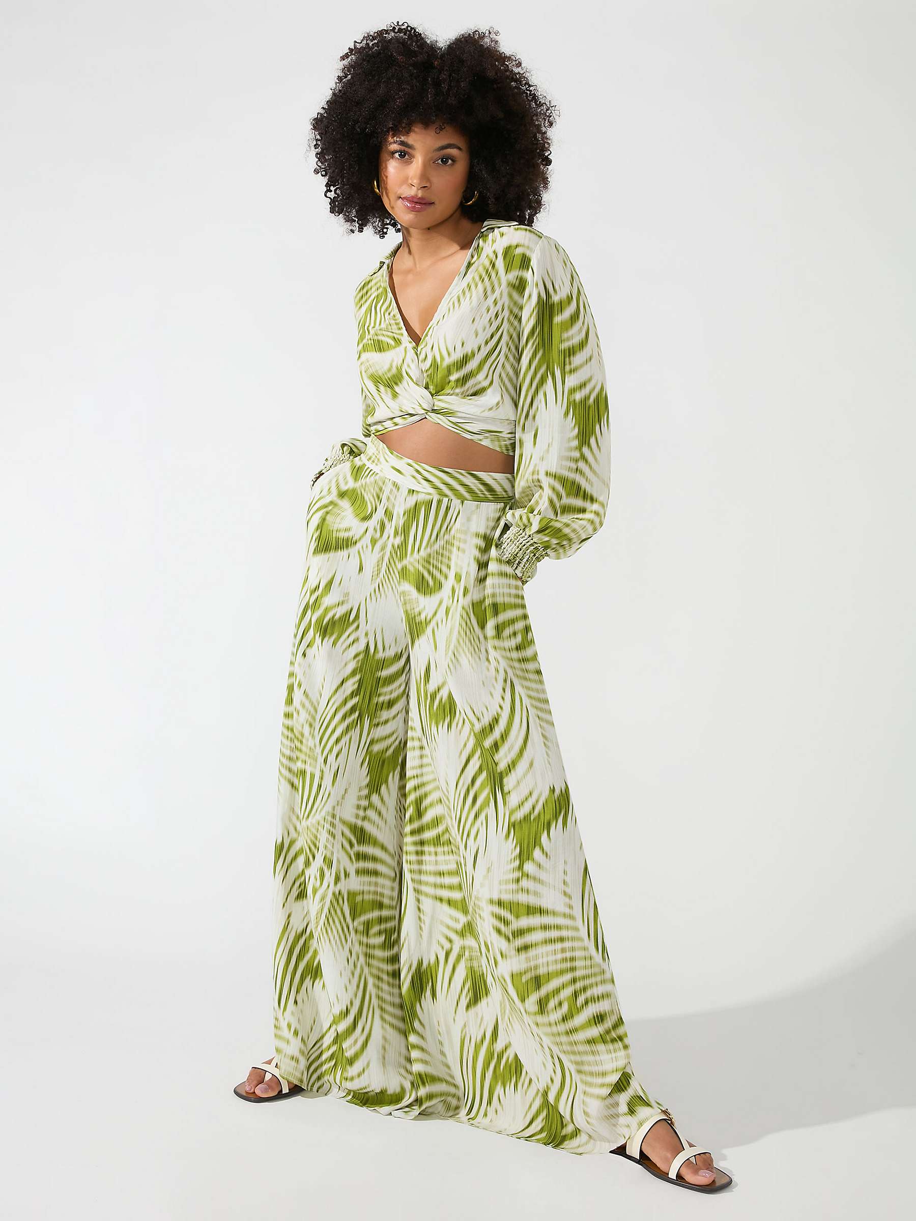 Buy Ro&Zo Palm Print Twist Front Top, Green Online at johnlewis.com