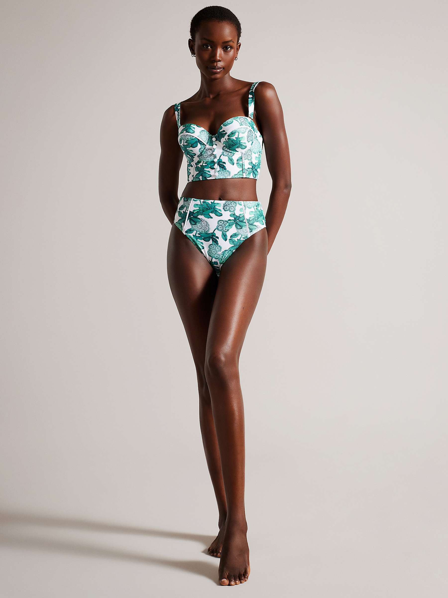 Buy Ted Baker Orellaa High Waisted Bikini Bottoms, White/Green Online at johnlewis.com