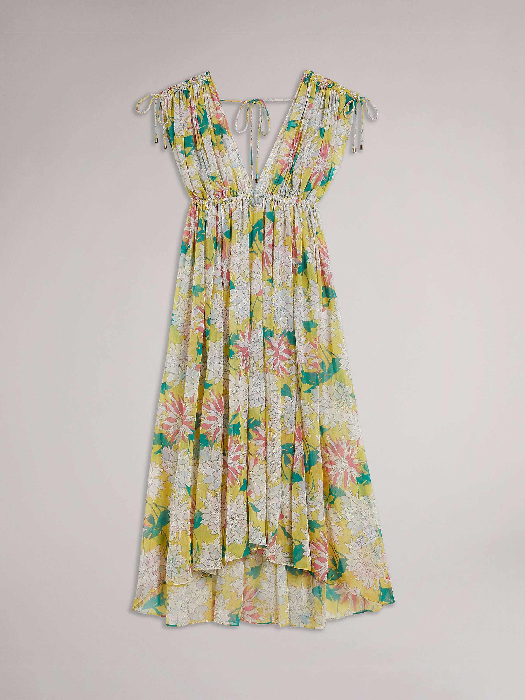 Ted Baker Laciey Plunge Neck Maxi Beach Cover Up, Yellow/Multi at John ...