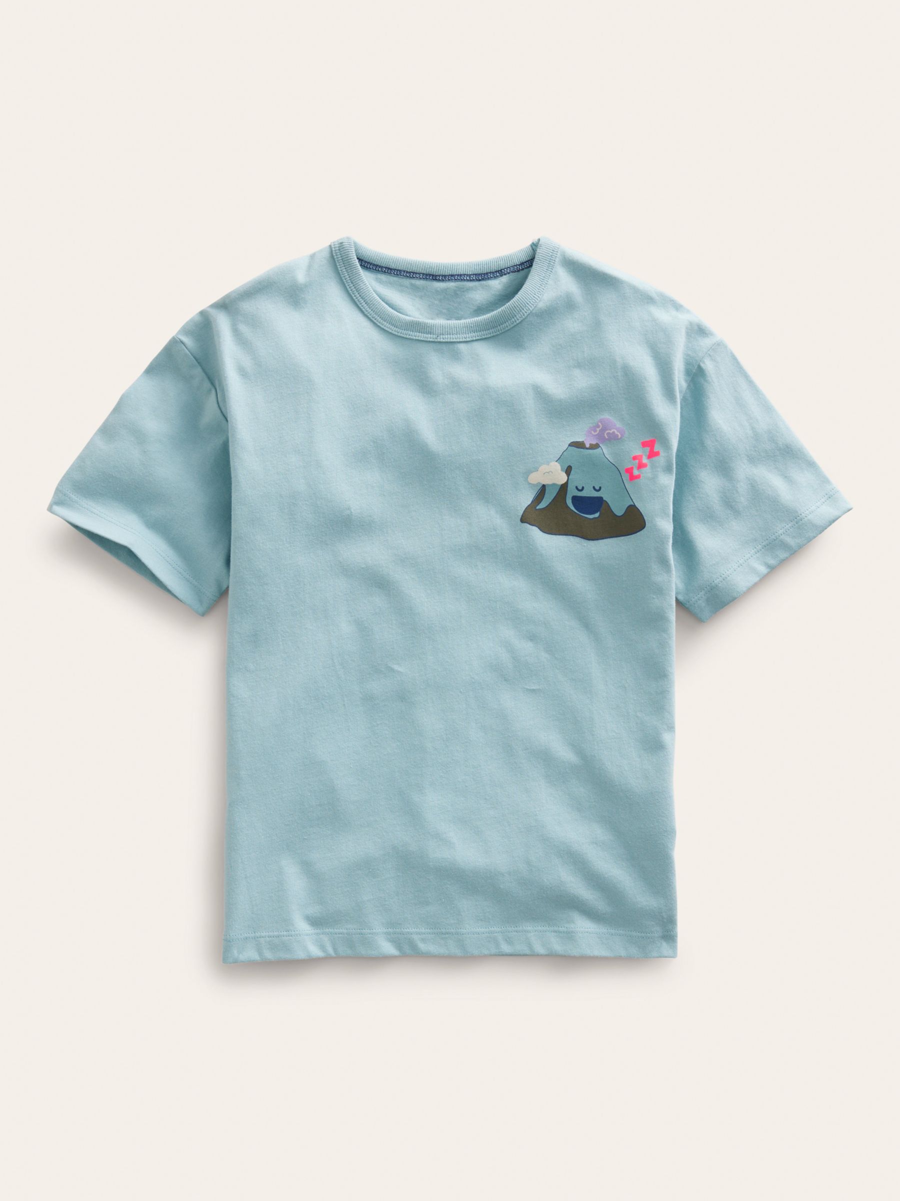 Mini Boden Kids' Volcano Front & Back T-Shirt, Tourmaline Blue