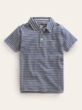 Mini Boden Kids' Striped Slubbed Polo Shirt, Navy/Ivory