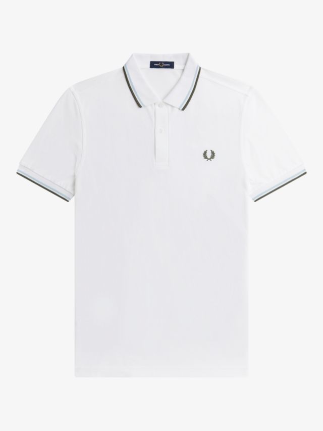Fred Perry Short Sleeve Twin Tipped Polo Shirt, White/Green, S