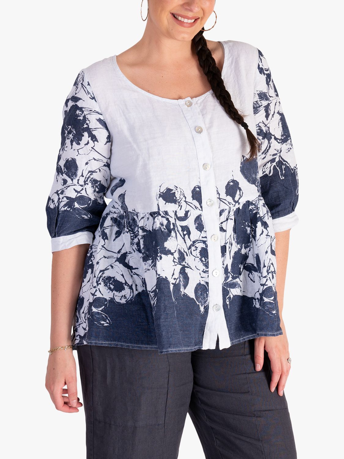 Buy chesca Curve Floral Print Linen Jacket, Navy/White Online at johnlewis.com