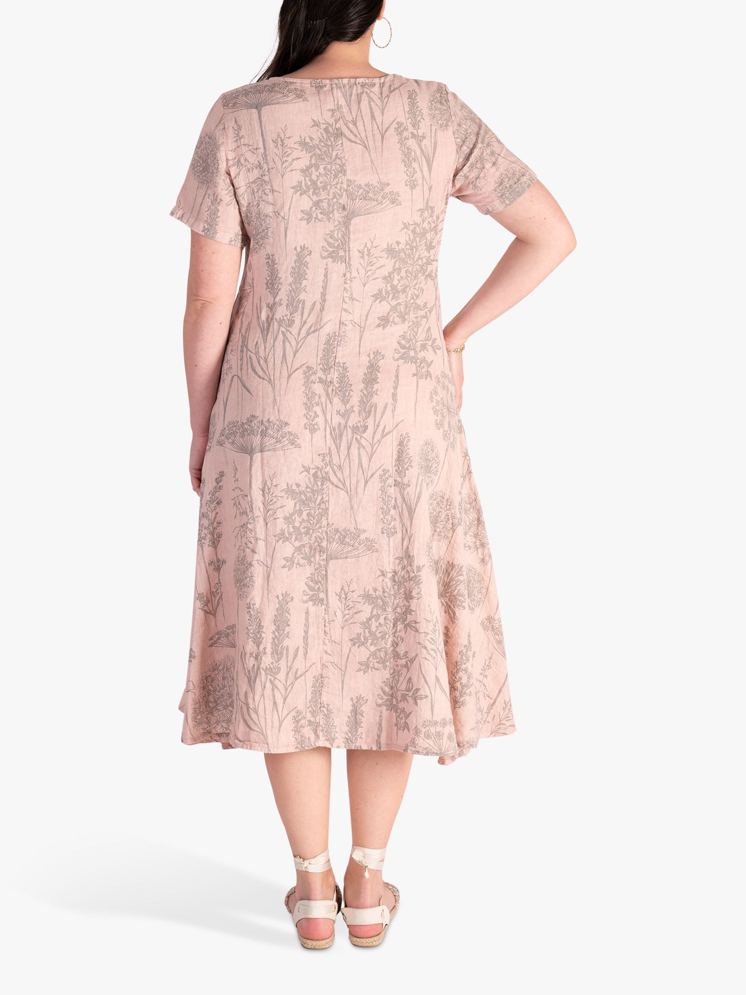 chesca Curve Botanical Print Linen Midi Dress, Pink/Grey at John Lewis ...
