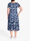 chesca Paisley Panelled Midi Dress, Navy/White