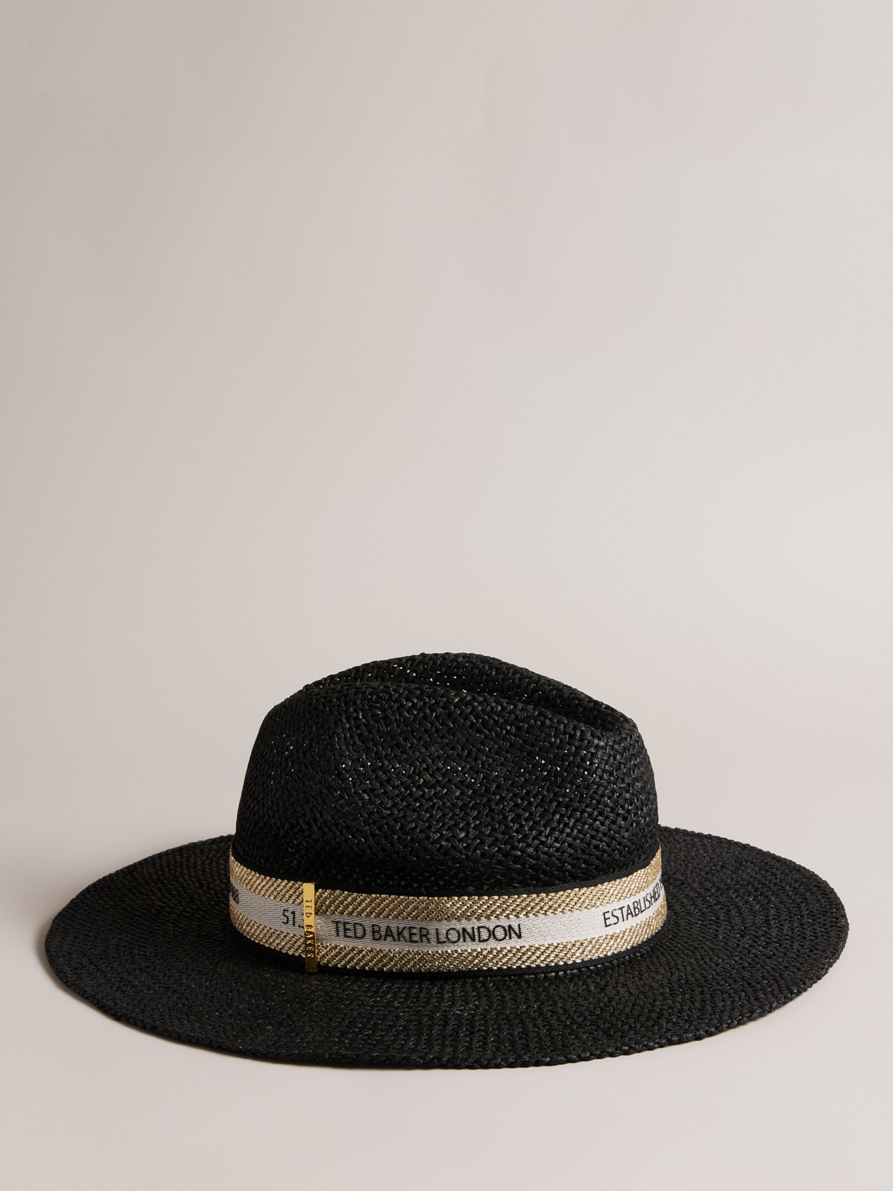 Ted Baker Clairie Straw Fedora Hat, Black, One Size