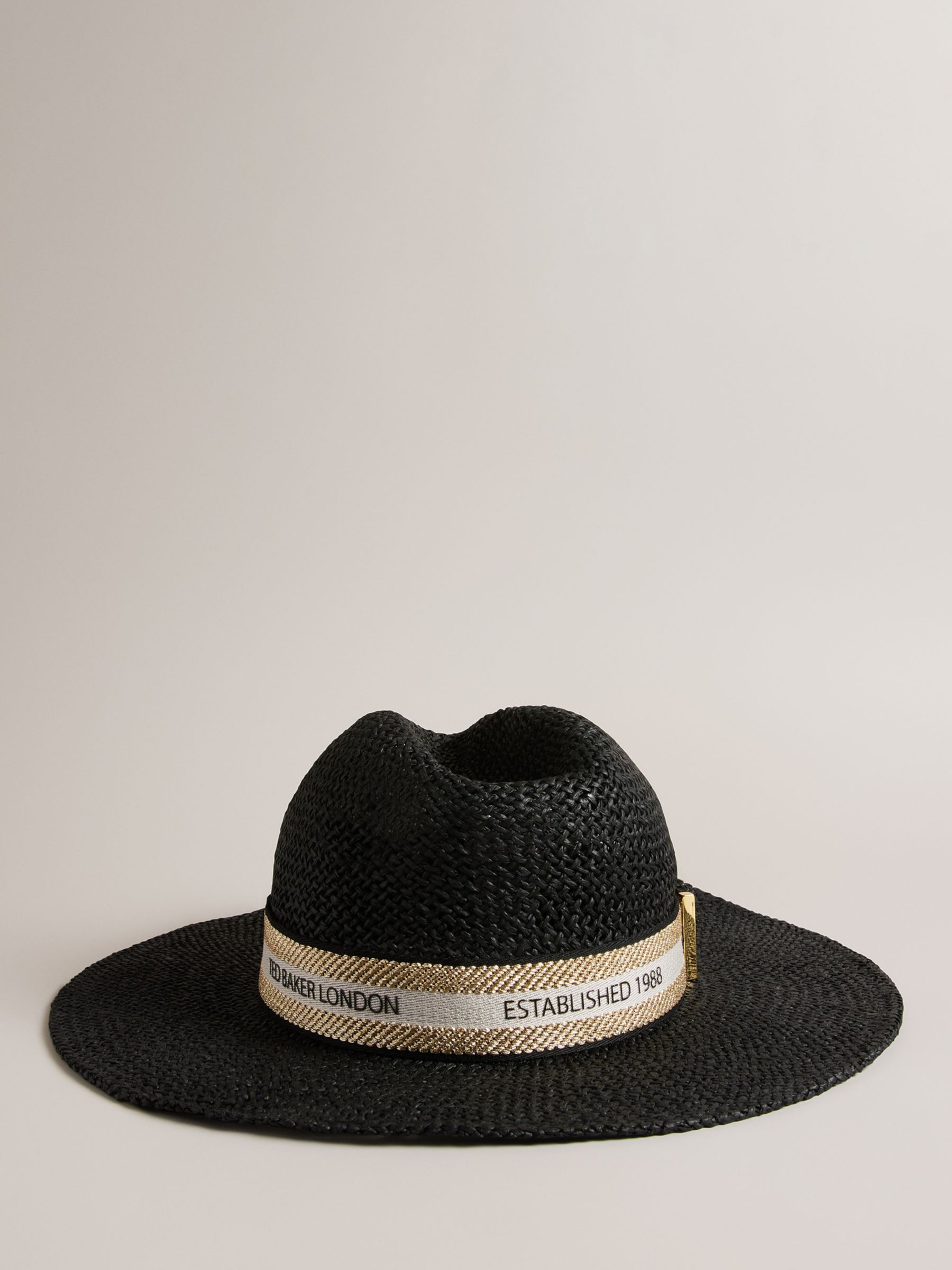 Ted Baker Clairie Straw Fedora Hat, Black, One Size