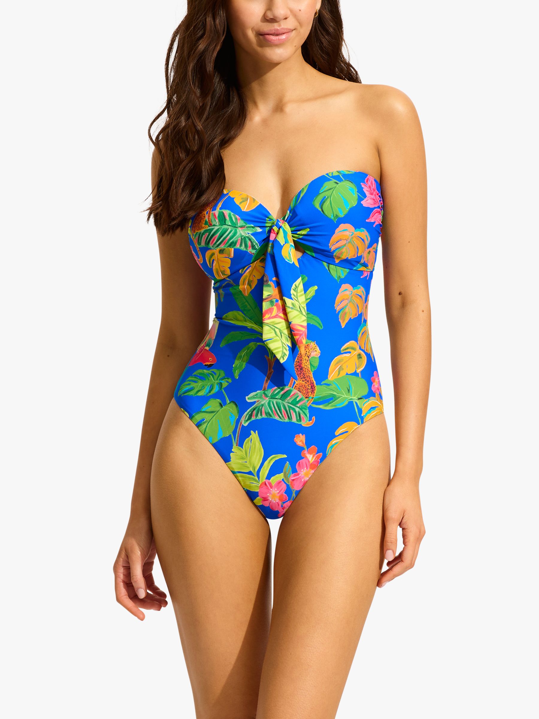 Buy Seafolly Tropica Bandeau Swimsuit, Azure Online at johnlewis.com