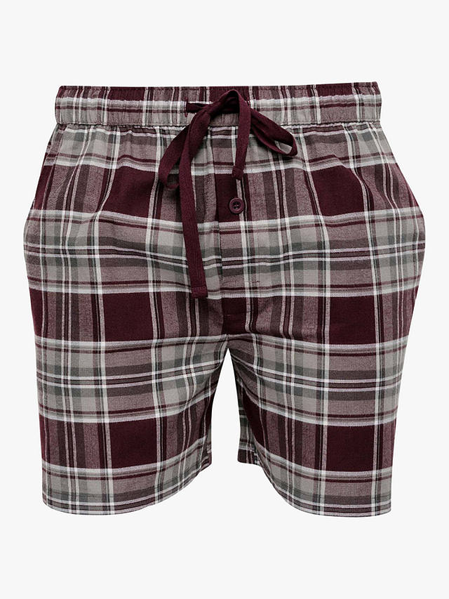 Cyberjammies Spencer Check Pyjama Shorts, Burgundy/Grey