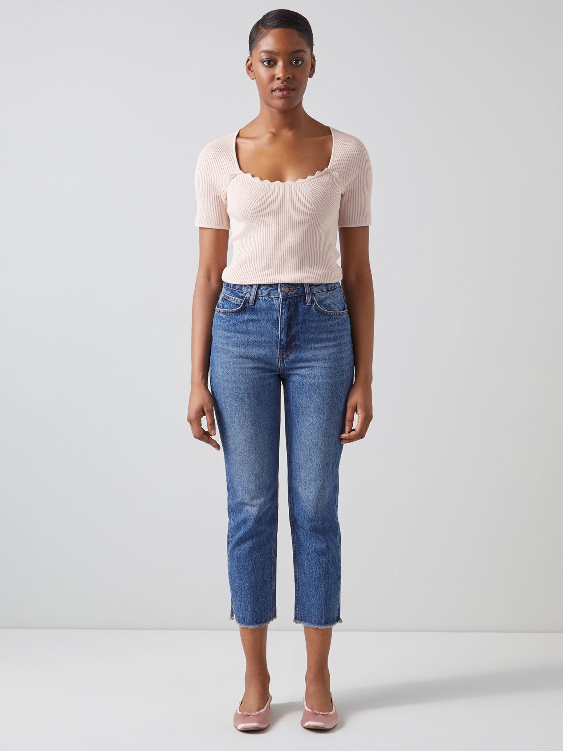 L.K.Bennett Fara Sparkle Rib Knit Top, Light Pink at John Lewis