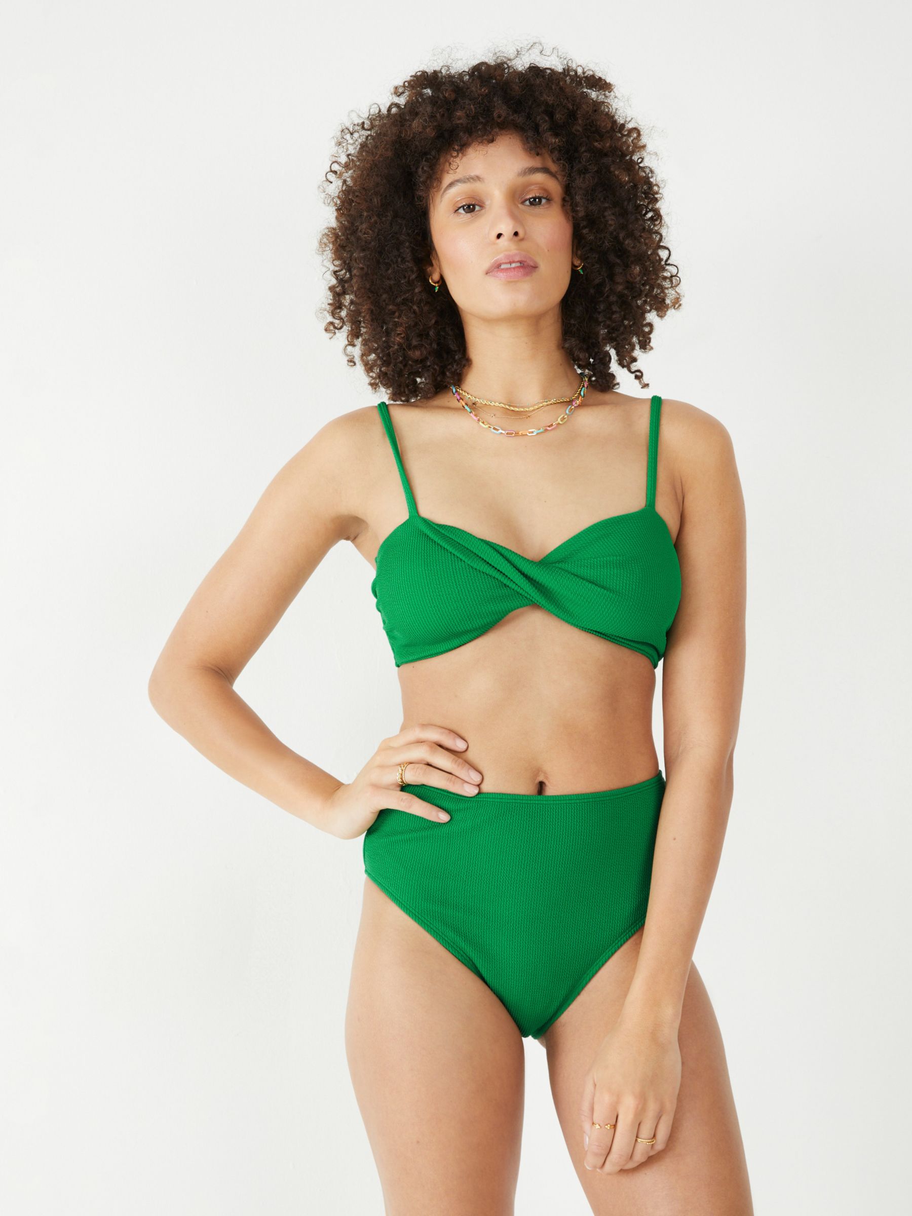 HUSH Crinkle Rib Twist Bandeau Bikini Top, Green, 14