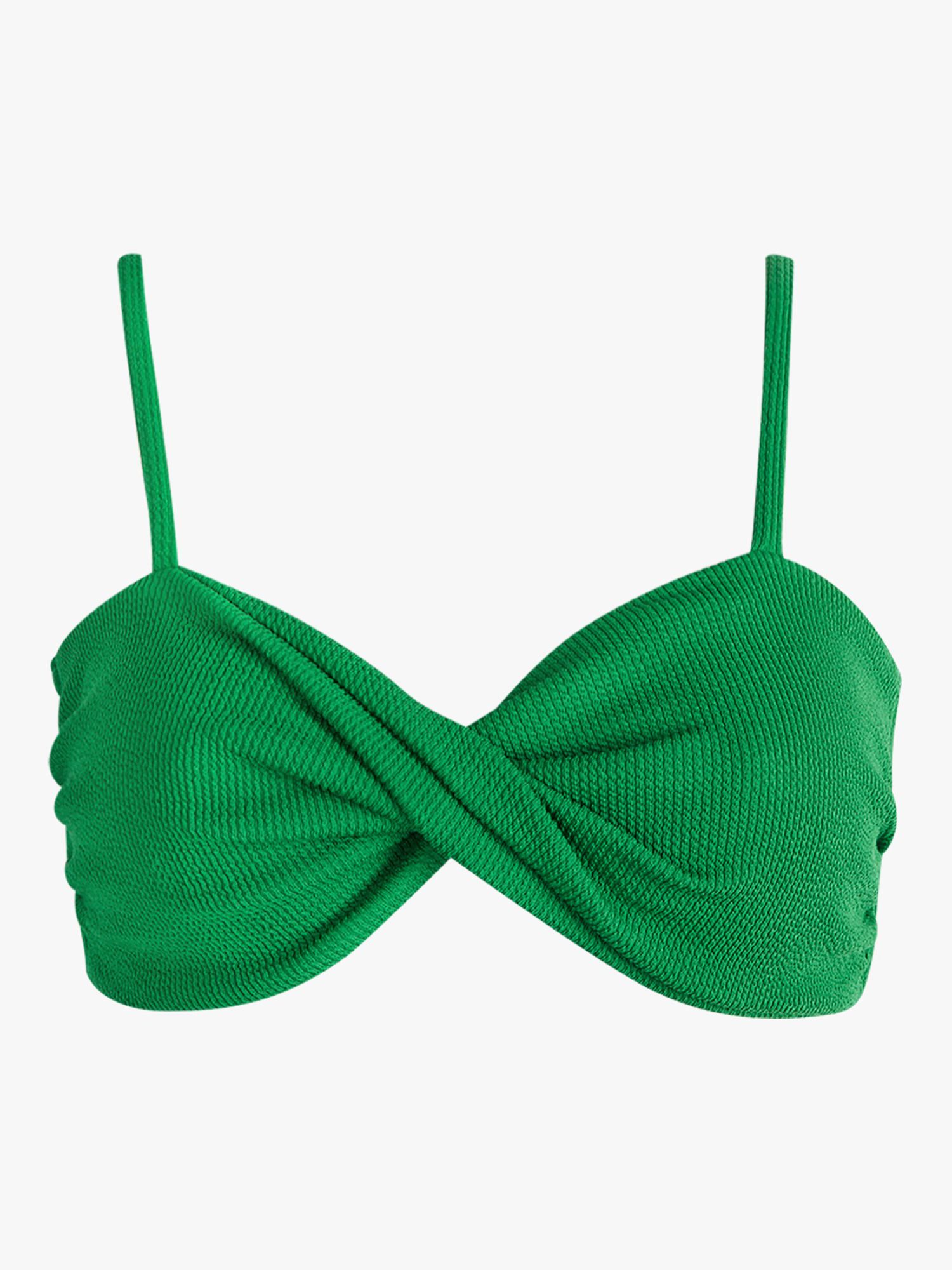 HUSH Crinkle Rib Twist Bandeau Bikini Top, Green, 14