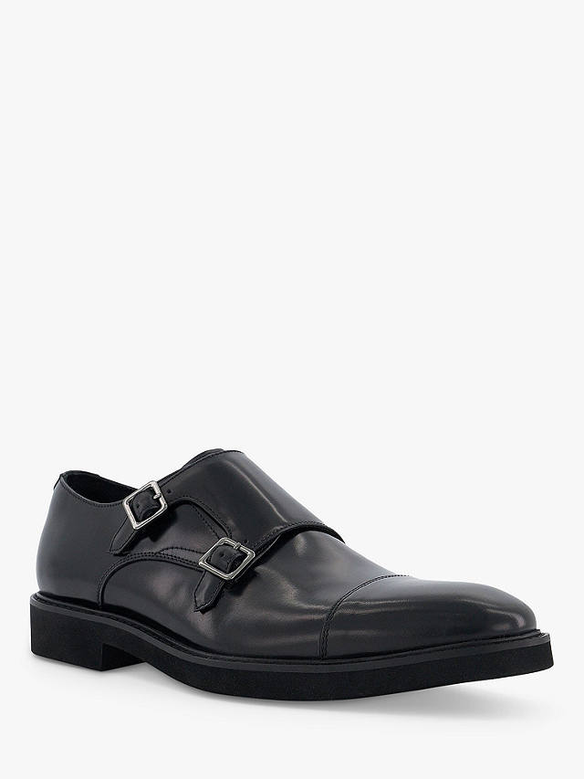 Dune Sal Double Strap Leather Monk Shoes, Black