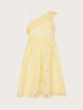 Monsoon Kids' Lace One Shoulder Knee Length Dress, Lemon