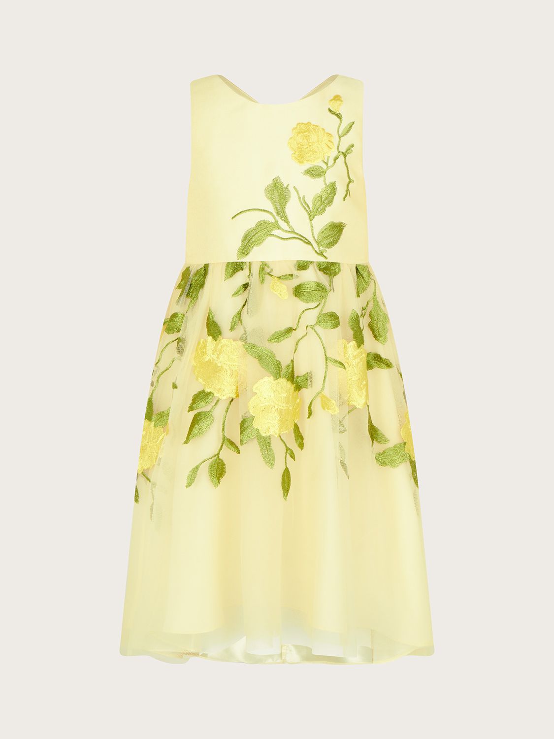 Monsoon Kids' Rose Embroidered Dress, Lemon