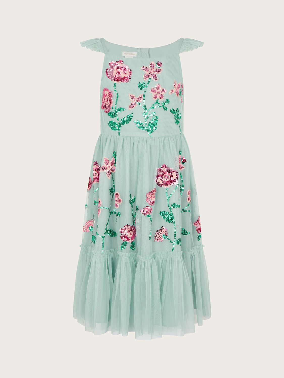 Monsoon Kids' Floral Petal Sequin Embellished Maxi Dress, Green at John ...