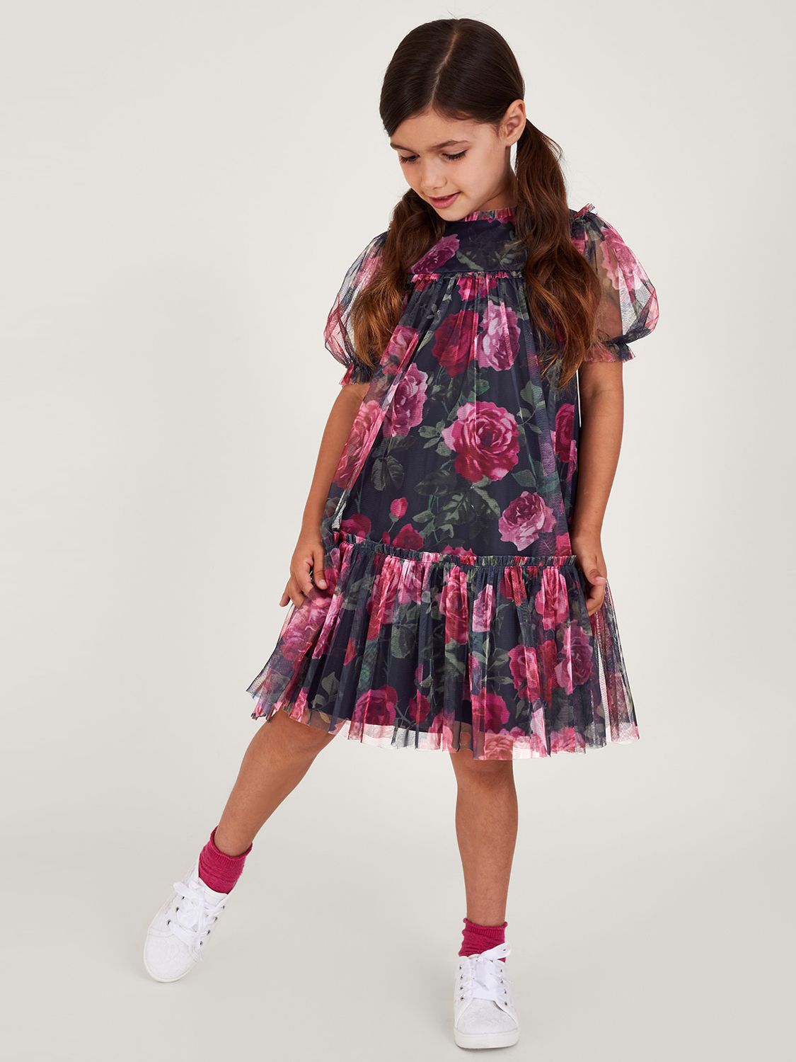 Monsoon Kids' Coco Rose Occasion Tunic Dress, Navy at John Lewis & Partners
