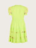 Monsoon Kids'  Embroidered Butterfly Puff Sleeve Dress, Lime
