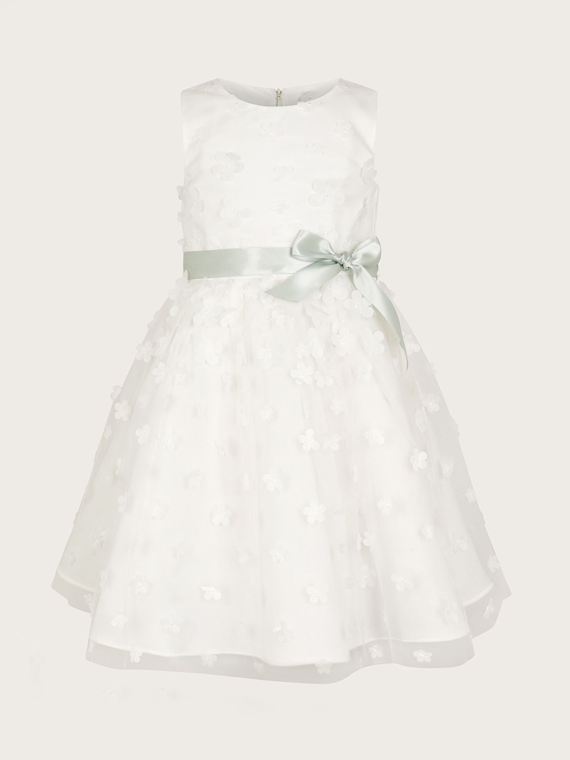 Monsoon Kids' Freya 3D Scuba Knee Length Bridesmaid Dress, Ivory, 4 years