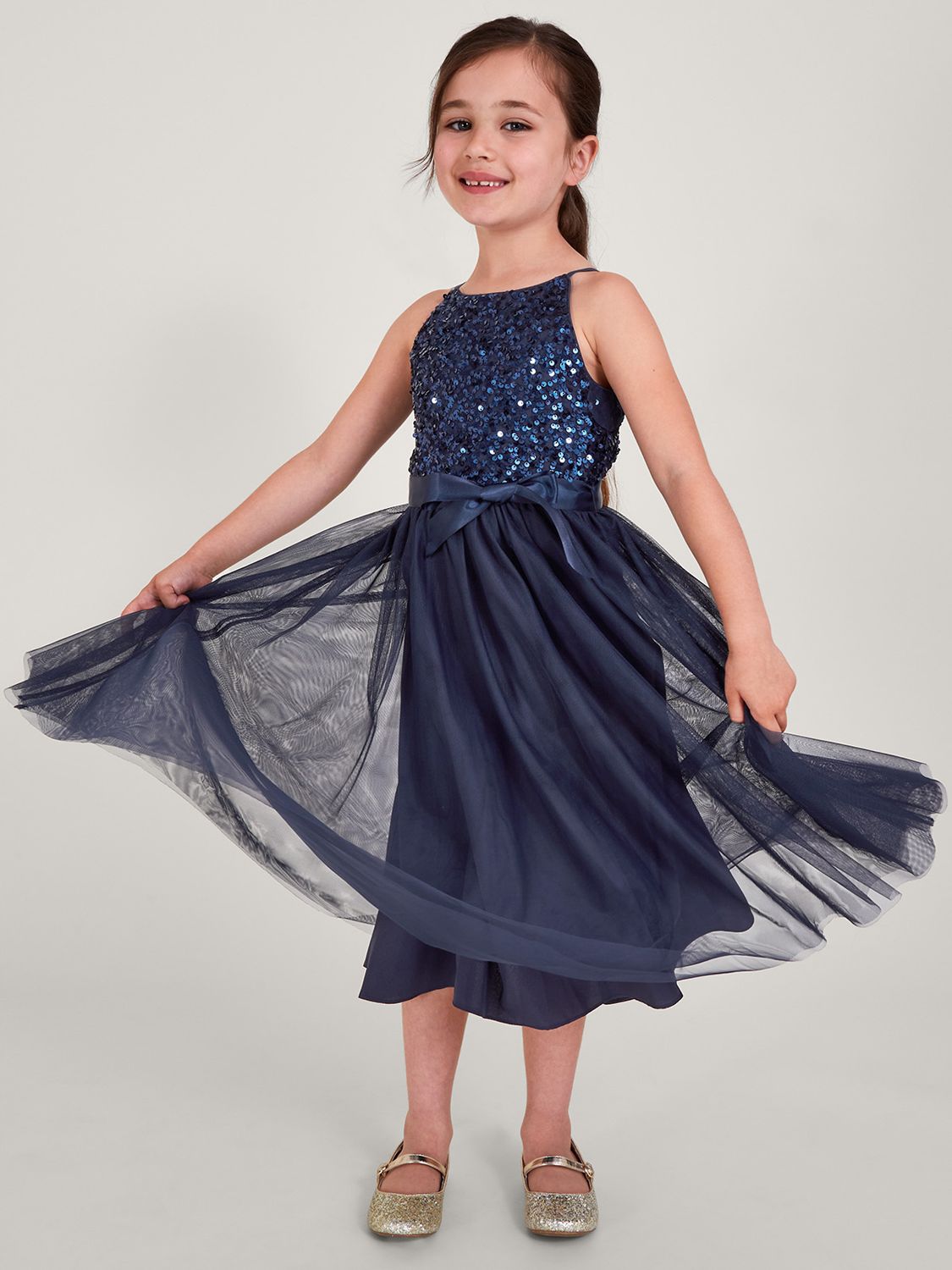 Monsoon Kids' Truth Sequin Occasion Dress, Navy at John Lewis & Partners
