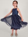 Monsoon Kids' Truth Sequin Occasion Dress, Navy
