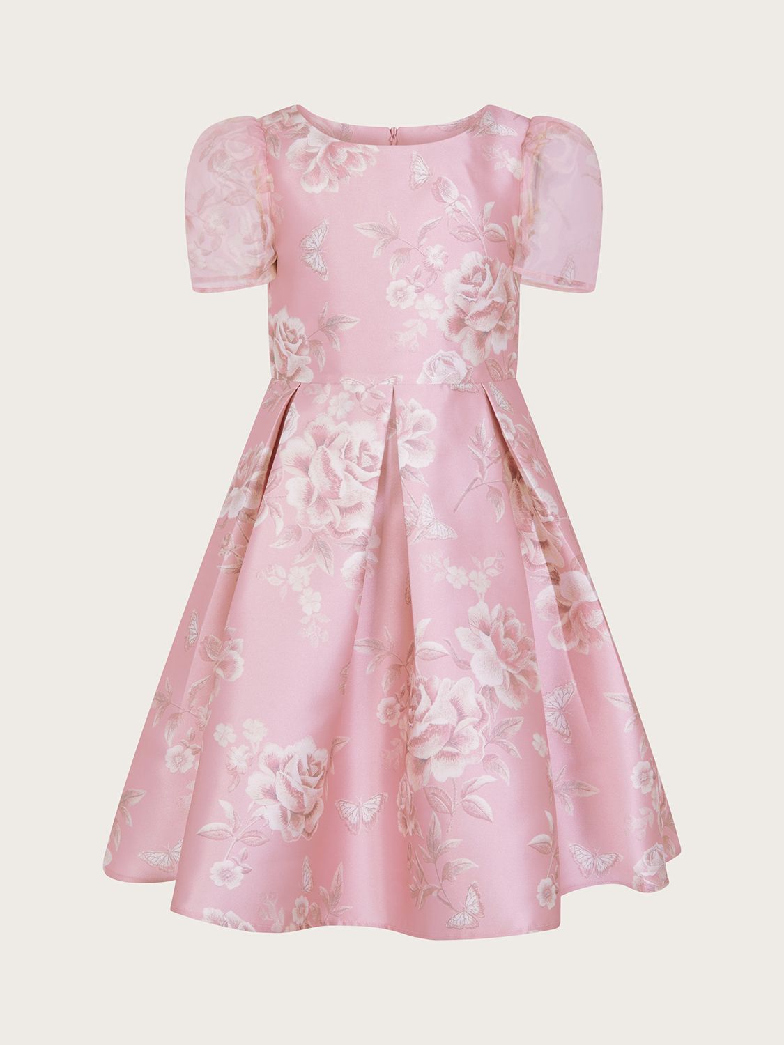 Monsoon Kids' Marcy Rose Print Duchess Twill Dress, Dusky Pink at