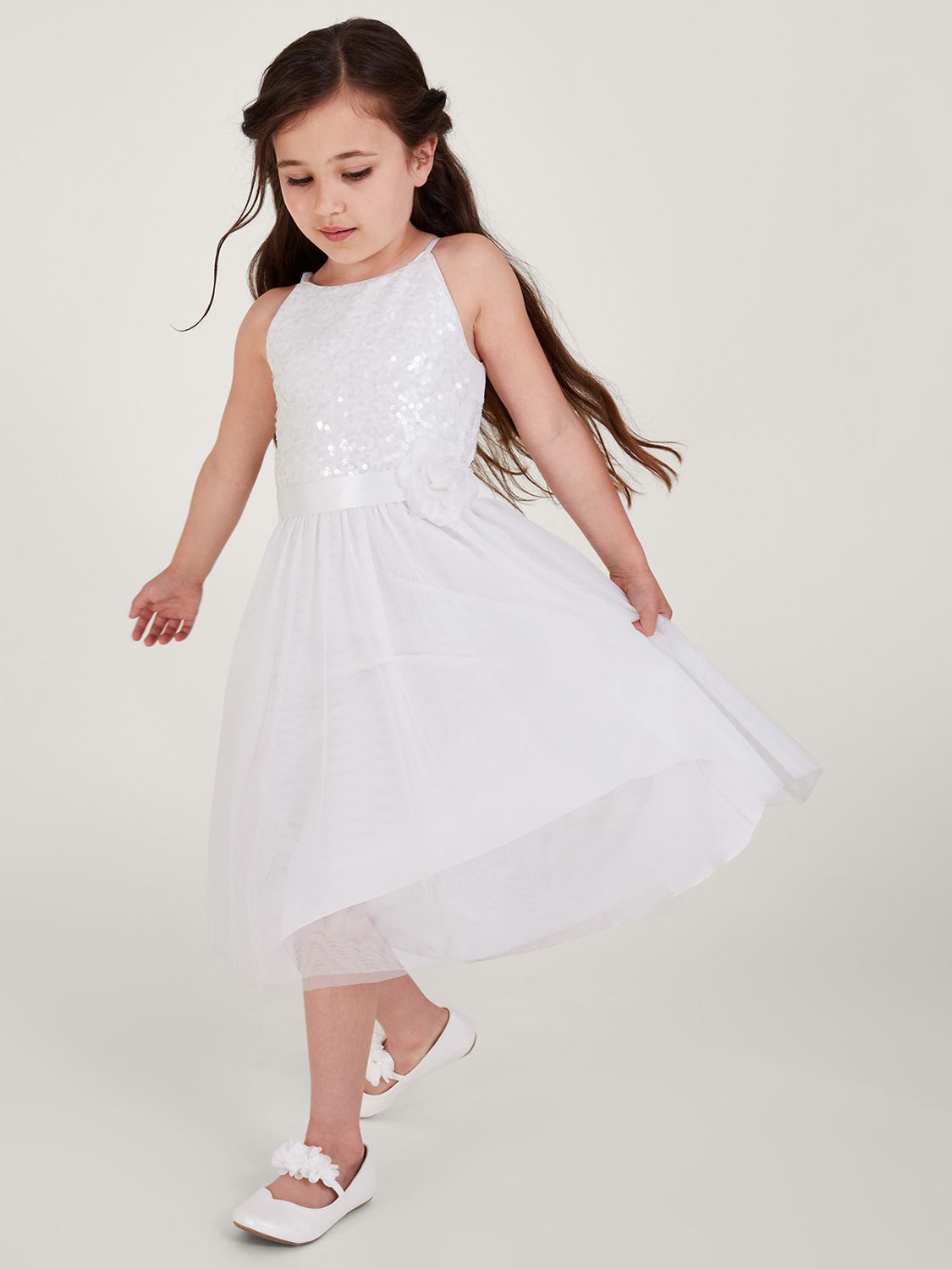 Monsoon Kids' Truth Sequin Bridesmaid Dress, Ivory, 8 years