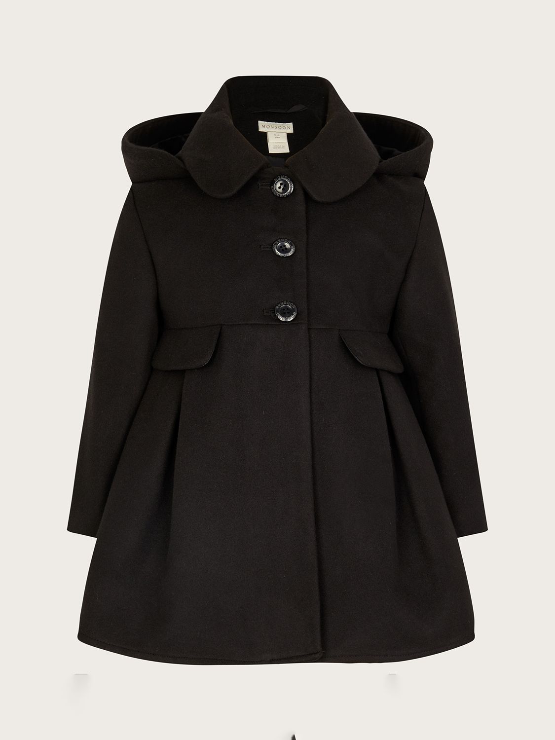 Monsoon Kids' Collar Hooded Coat, Black at John Lewis & Partners