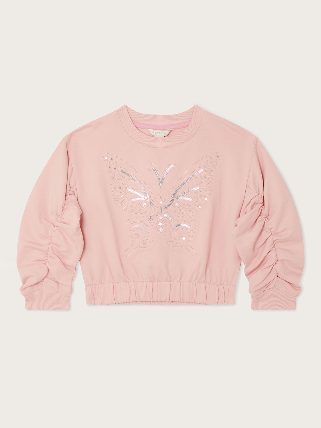 Monsoon Kids' Butterfly Cropped Sweatshirt, Pink at John Lewis & Partners