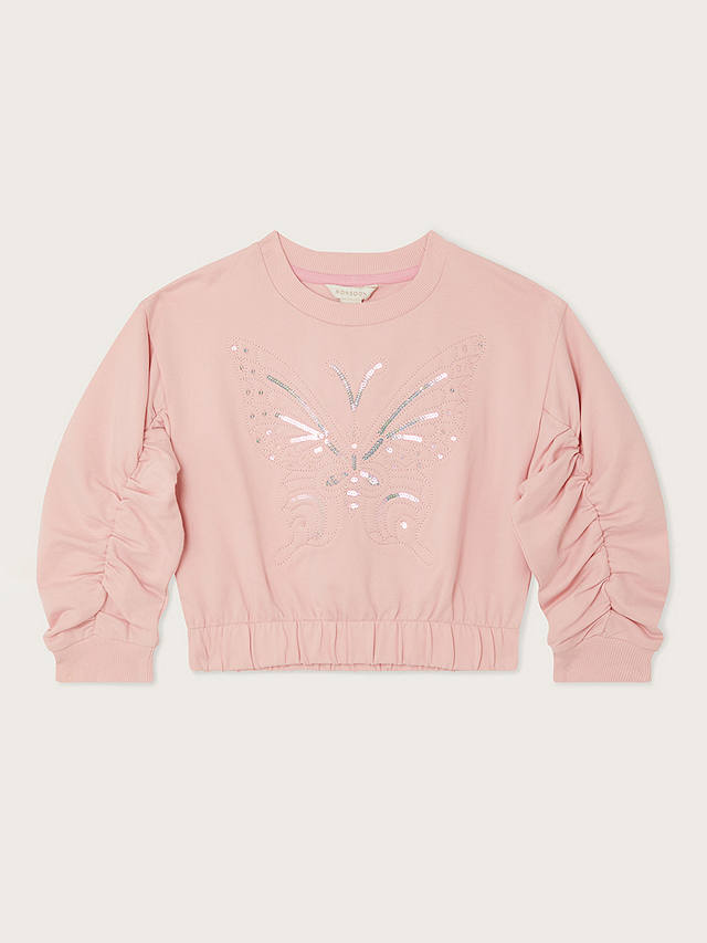 Monsoon Kids' Butterfly Cropped Sweatshirt, Pink