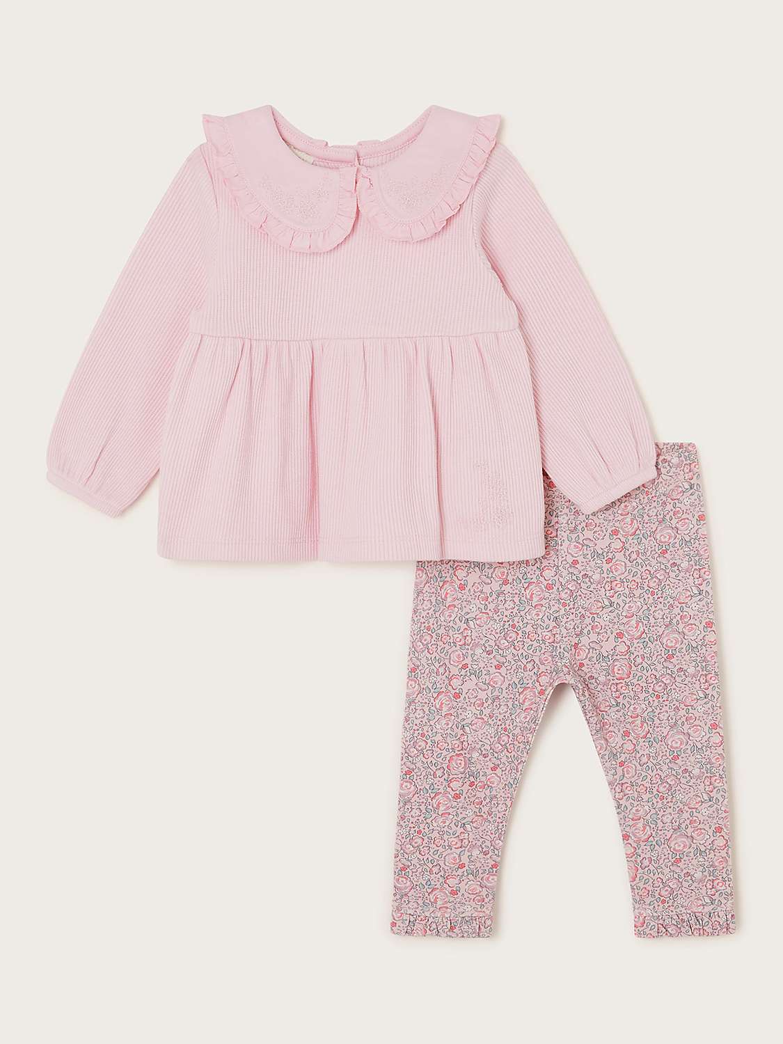 Buy Monsoon Baby Embriodered Rib Top & Floral Ditsy Print Leggings Set, Lilac Online at johnlewis.com